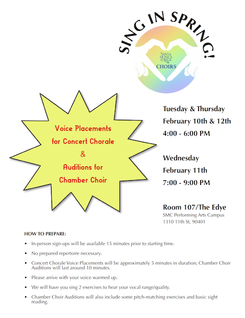 Concert Chorale Voice Placements & Chamber Choir Auditions