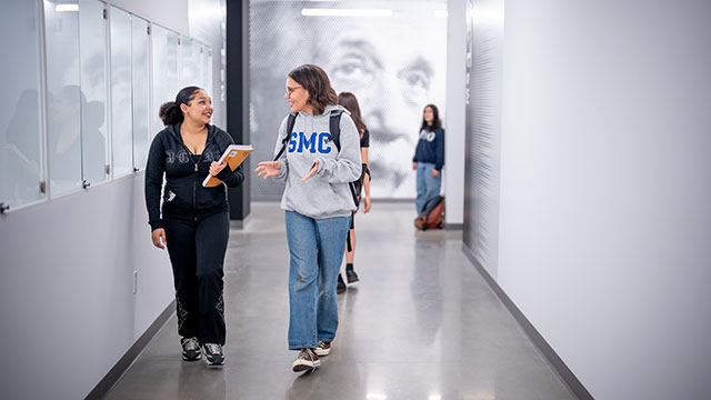 Students in the new Math and Science Building