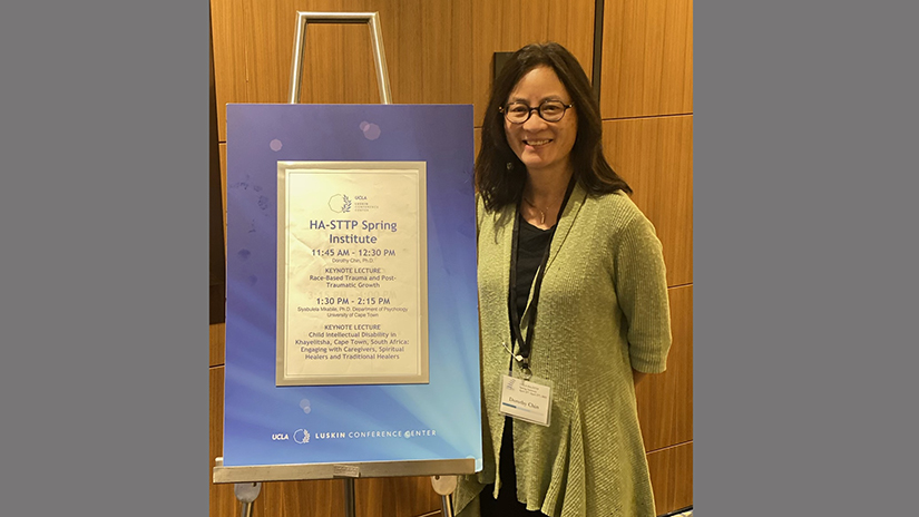 Dorothy providing the keynote speech at a UCLA Conference in 2023.