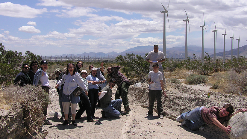 Selby with students at the San Gorgonio wind tunnel