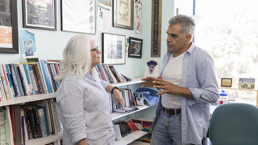 Susan Caggiano and Mario Padilla discussing creative writing