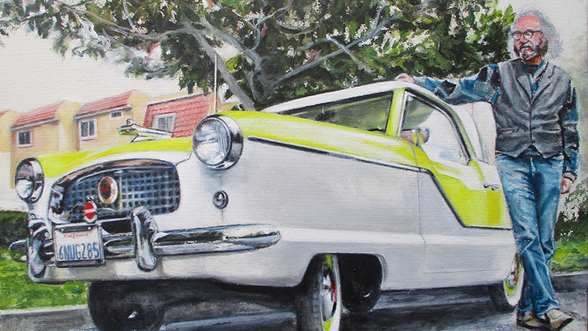 A painting of Freddie Manseau with Hazel