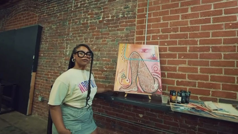 Harmony with her artwork