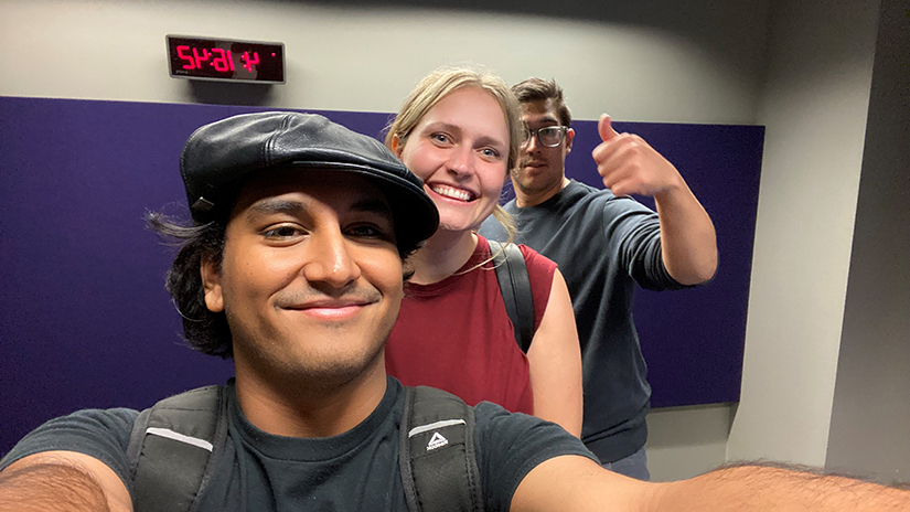 Jeffrey filming with friends at the Center for Media and Design