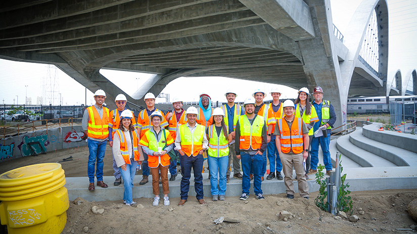 Students on a tour of the Sixth Street Viaduct with the American Society of Civil Engineers (ASCE)