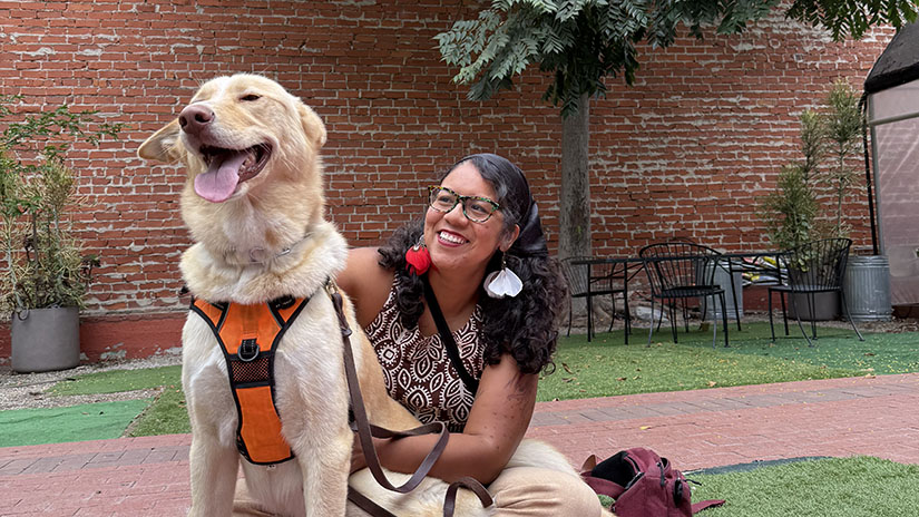 Decompressing with her dog "Lou"