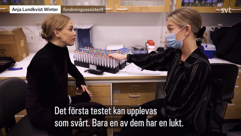 In 2022, Sweden's largest TV network visited the lab and did a segment on research Anja's team was doing, testing the sense of smell in COVID-19 patients