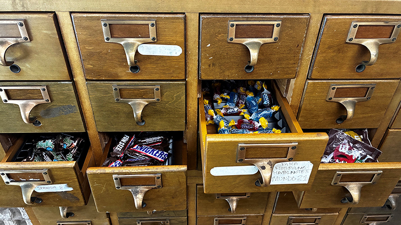 Walter's card catalog filled with candy