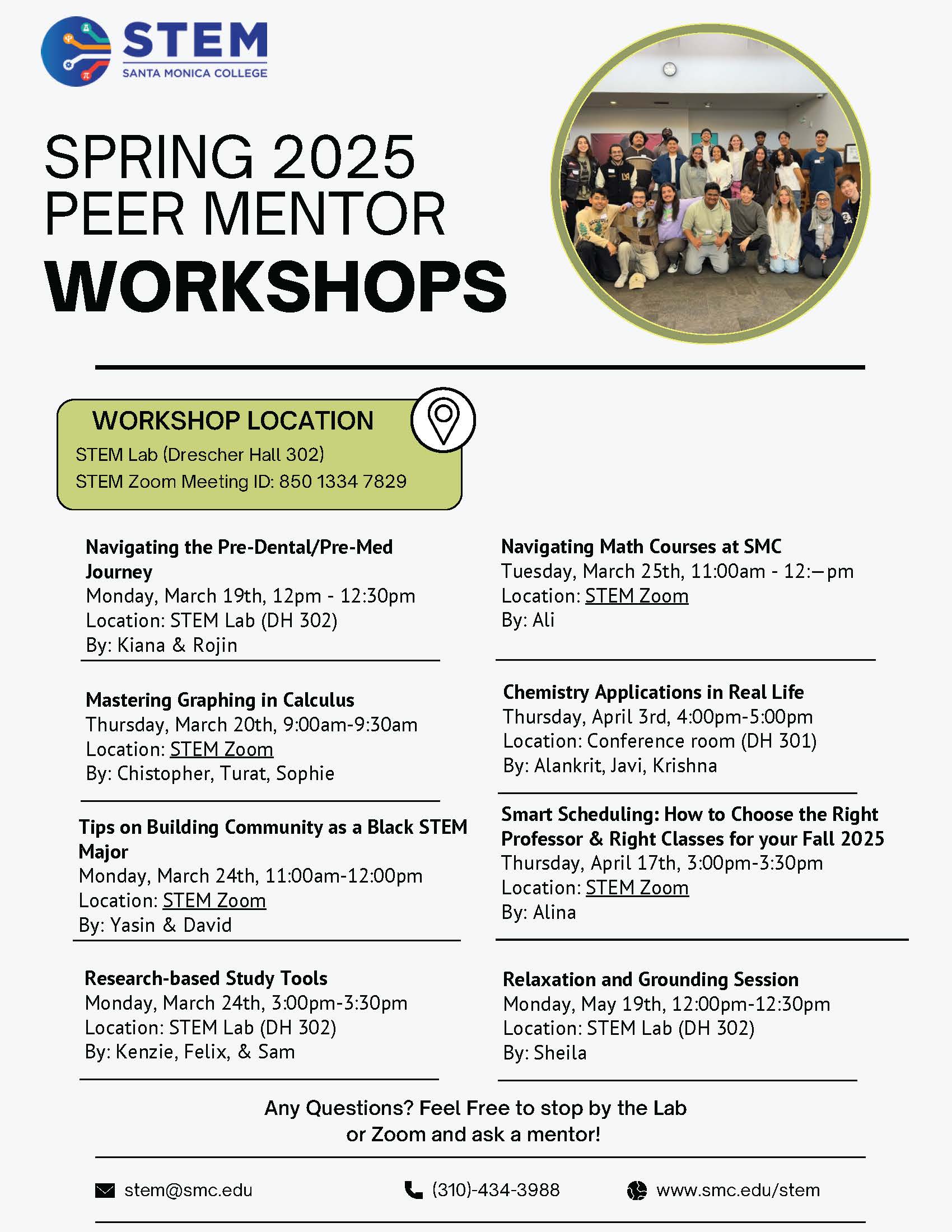 Spring 2025 Peer Mentor Workshops Flyer